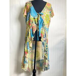 Sweet Pea Staci Frati VTG Paisley Ruffle Hem Top Tunic Women's Size L Fairy Y2K